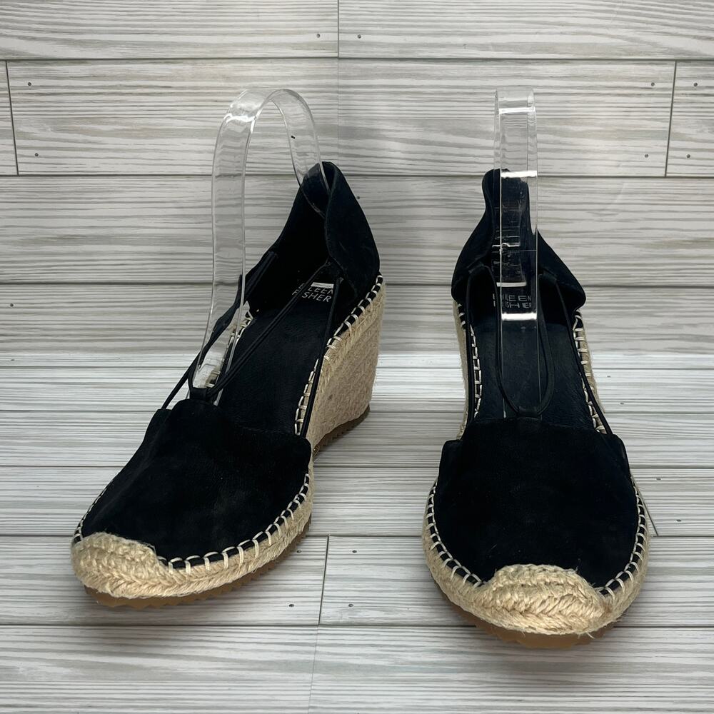 Eileen Fisher Women's Black Yasmin Tumbled Nubuck Espadrille Wedge Size 9